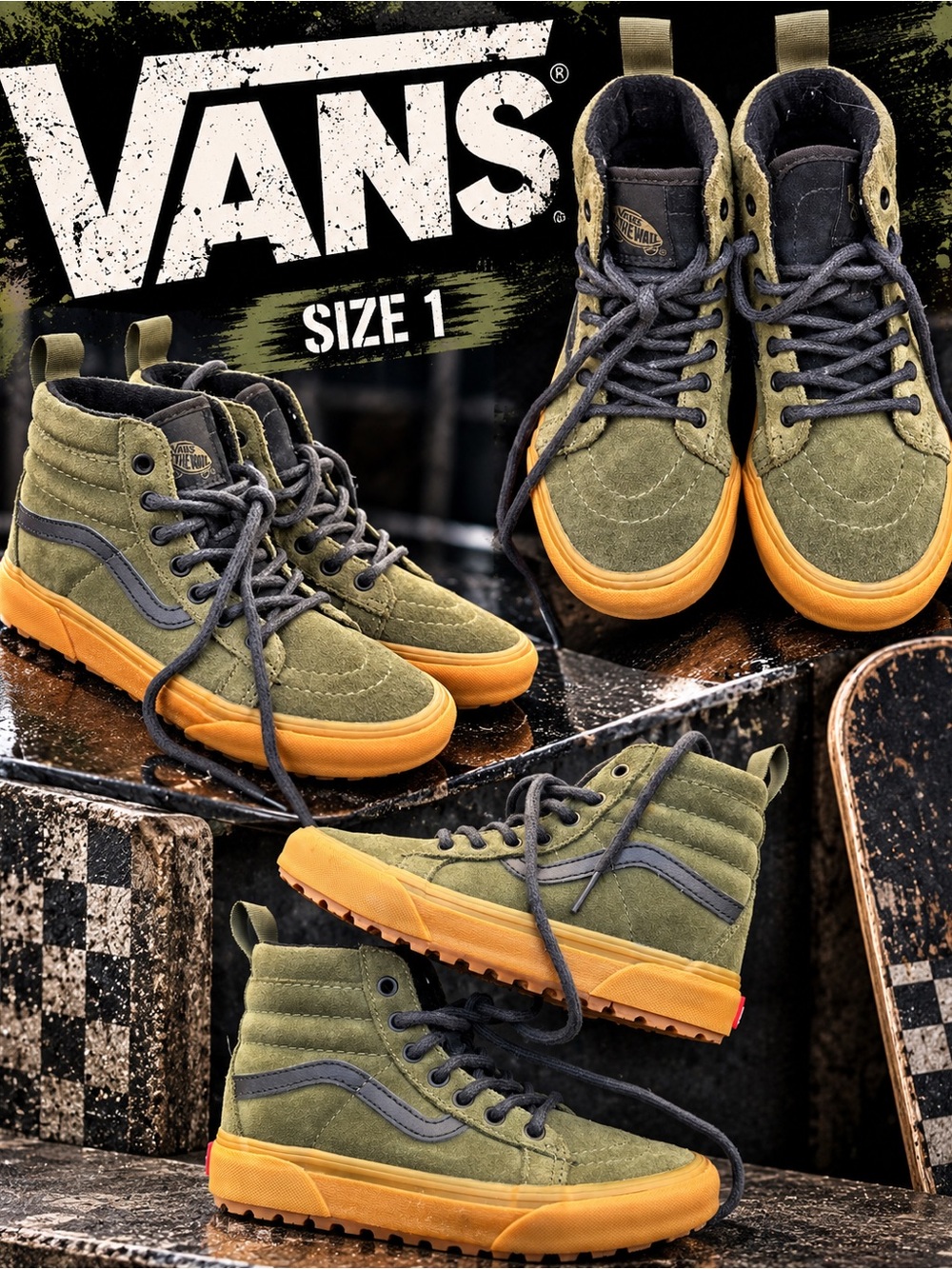 💚VANS SK8-HI MTE-1 Grape Leaf Green Suede High-Top Sneakers – Kids Size 1 💚
